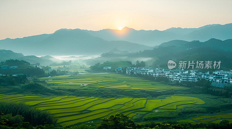 晨曦中的梯田风光清晨田野乡村农村田园风景