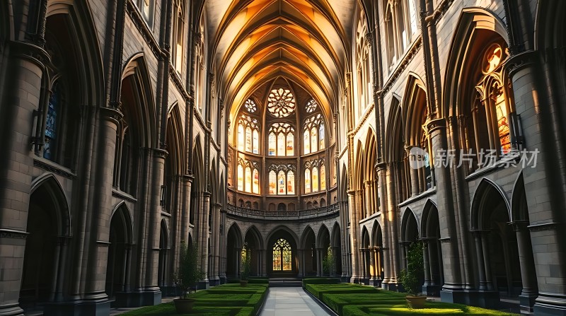 阳光下的宏伟教堂内部