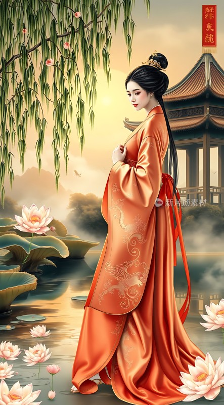 汉服佳人荷塘月色