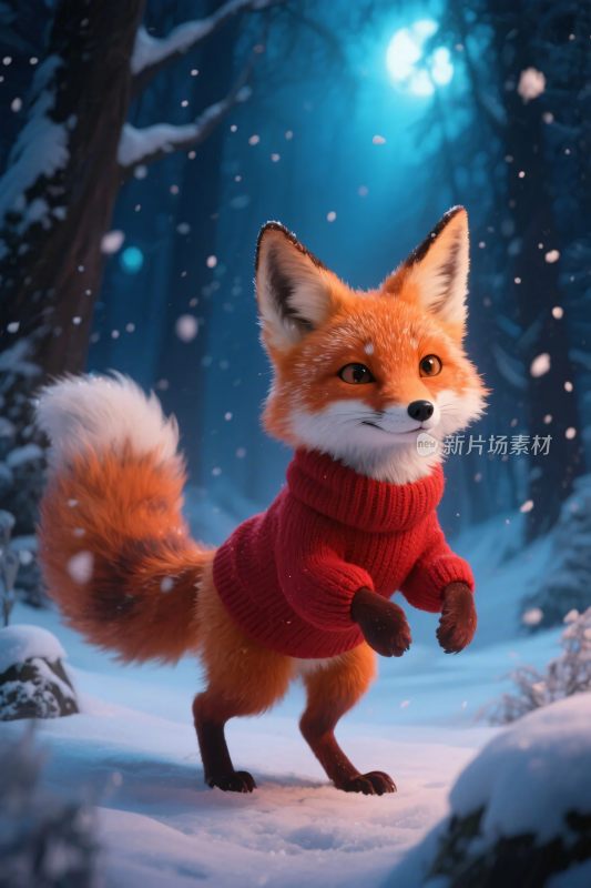 雪地狐狸插画