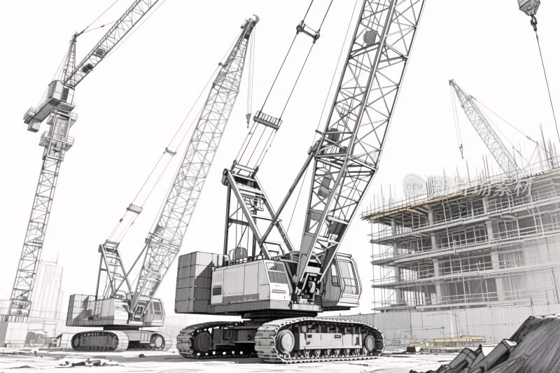工地起重机施工场景图