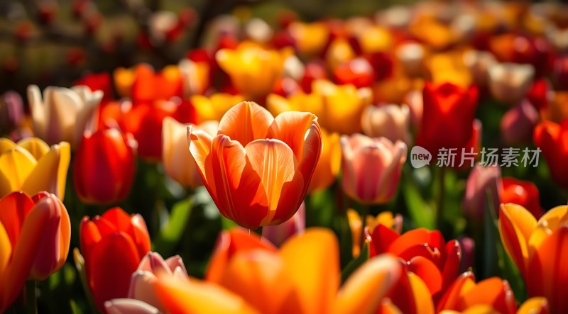 阳光下的多彩郁金香花海