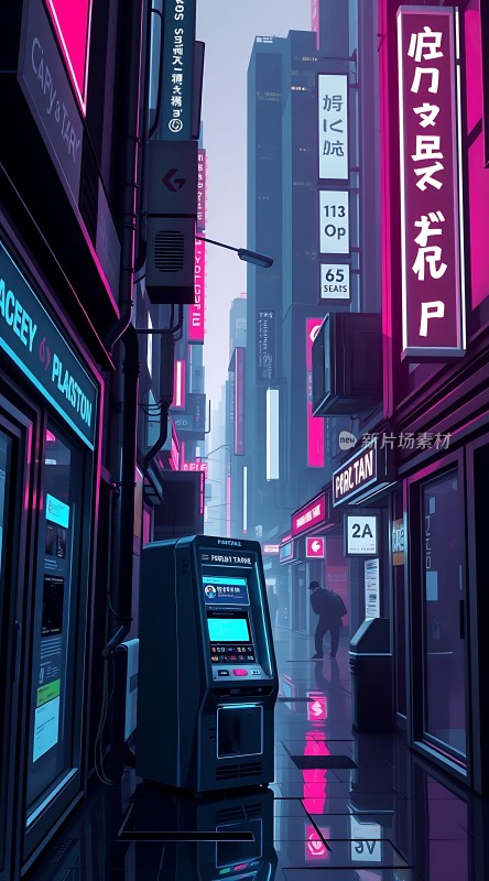 霓虹灯下的未来都市街道