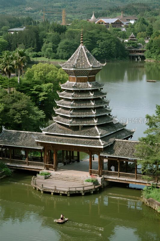 水边古建风景图