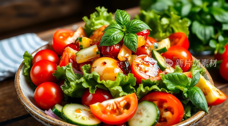 清新蔬菜沙拉色彩缤纷健康美味！