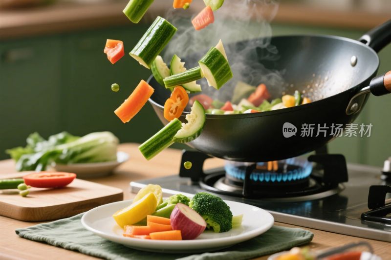 厨房烹饪食材飞溅