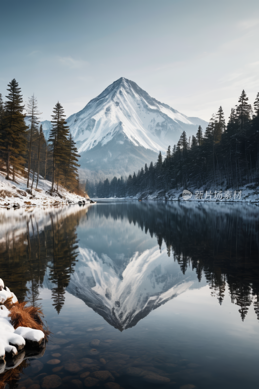 山倒映在湖的静水中高清风景插图片