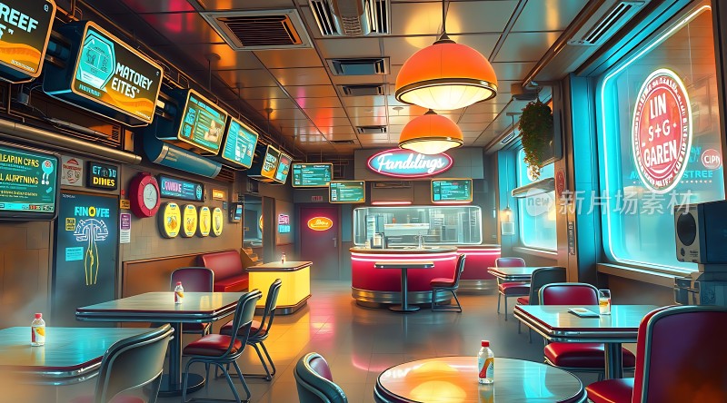 复古餐厅霓虹灯牌与温馨氛围的结合