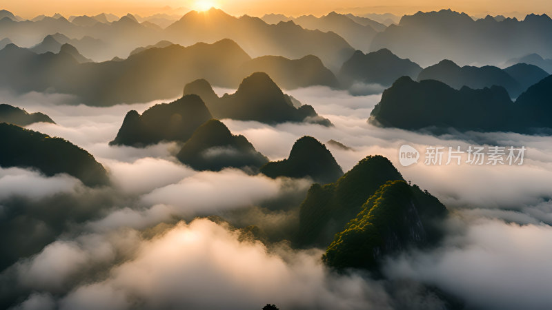 桂林山水照片山峰云海群山云雾缭绕自然风景