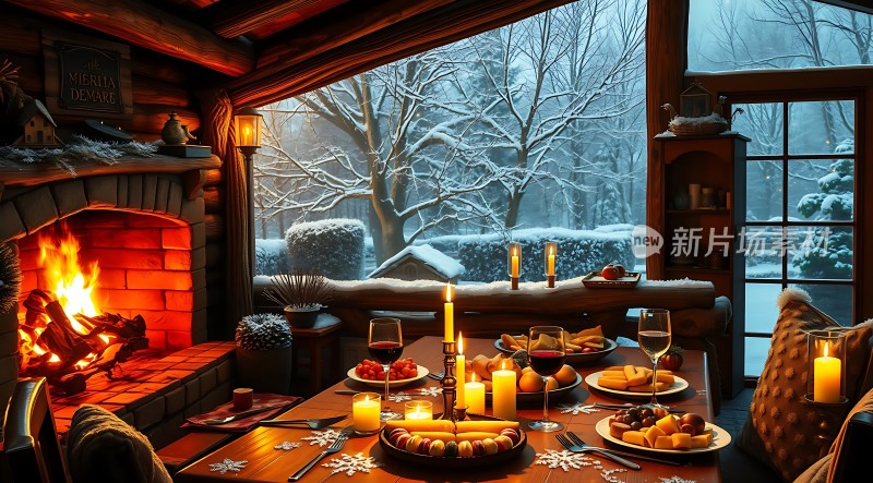 冬日暖炉旁温馨晚餐