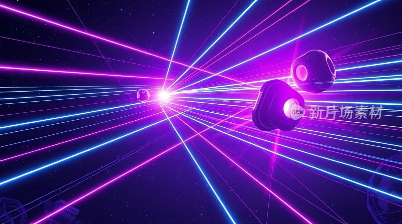 紫色光束与黑色球体交织的科幻世界