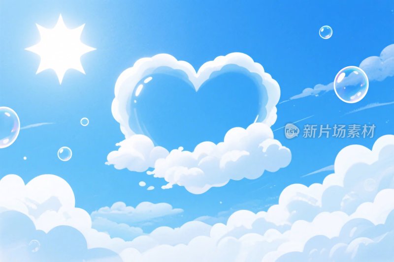 蓝天爱心云朵插画