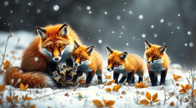 雪地三只小狐狸 雪地三只小狐狸