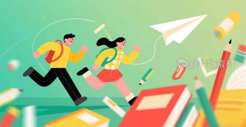 青春活力校园开学季插画