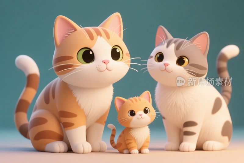 三只卡通猫咪插画