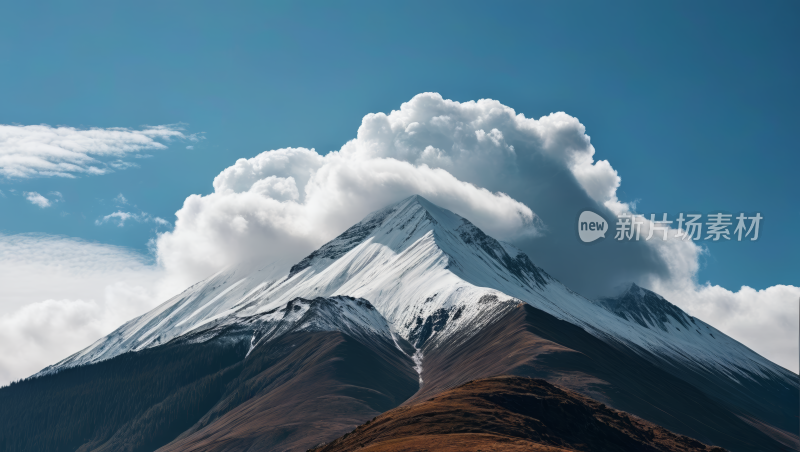 一座山山峰被雪覆盖风景风光高清图片