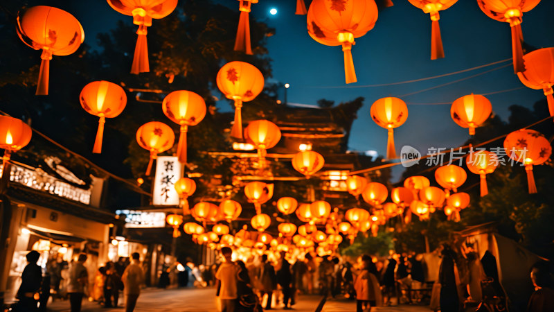 古风中秋月亮古建筑照片中秋节月饼灯笼赏月