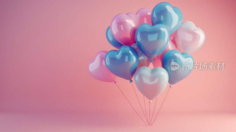 粉红色的爱心形状的气球背景素材