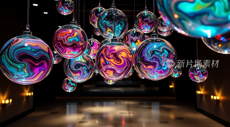 彩色玻璃球吊饰艺术装置