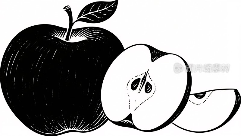 黑白风格苹果插画