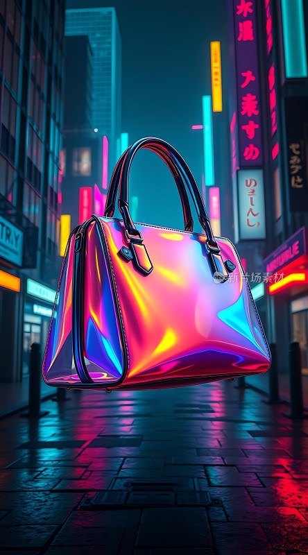 霓虹都市中的炫彩手提包