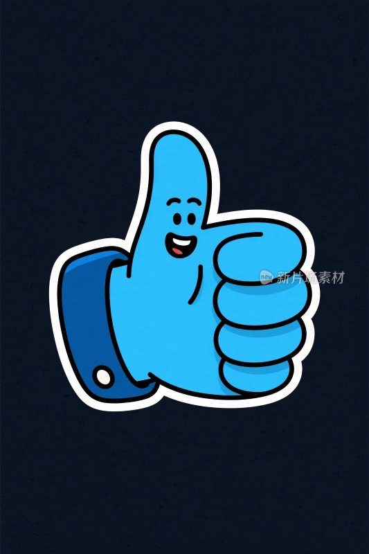 蓝色点赞手势卡通插画