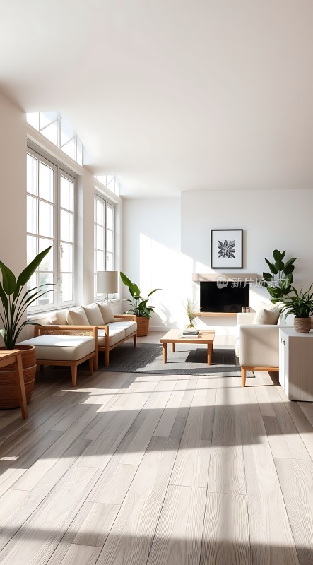 阳光洒满现代简约客厅绿植点缀温馨生活空间