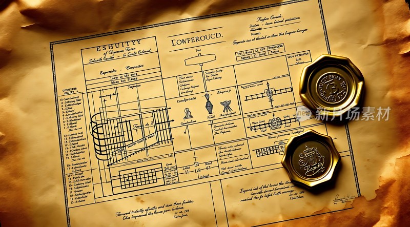 古旧图纸与蜡印的结合