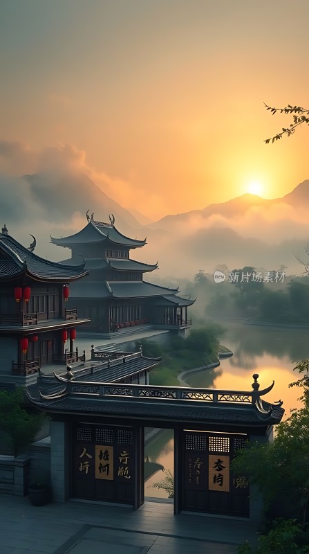 古风建筑日落美景