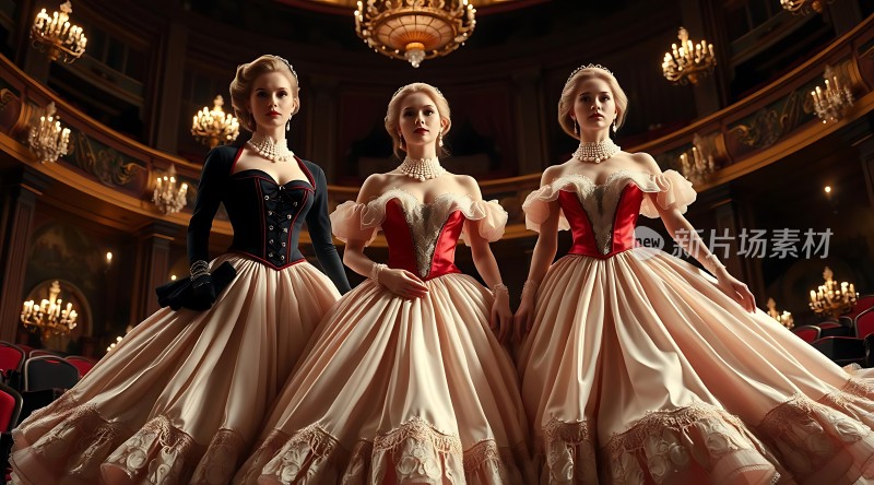 三位公主在华丽舞会上的优雅瞬间