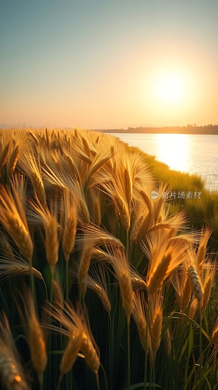 金色麦浪映夕阳