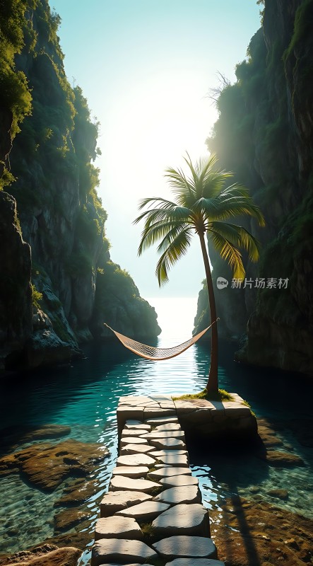 阳光下的热带风情小岛