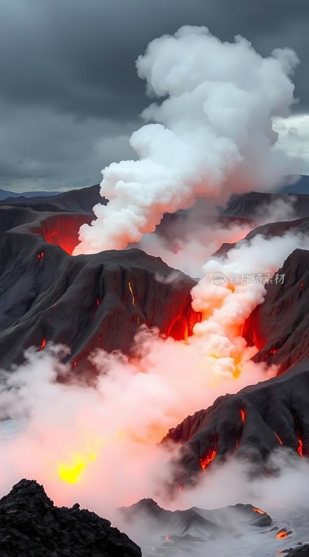 熔岩喷发炽热与冷静交织的自然奇观