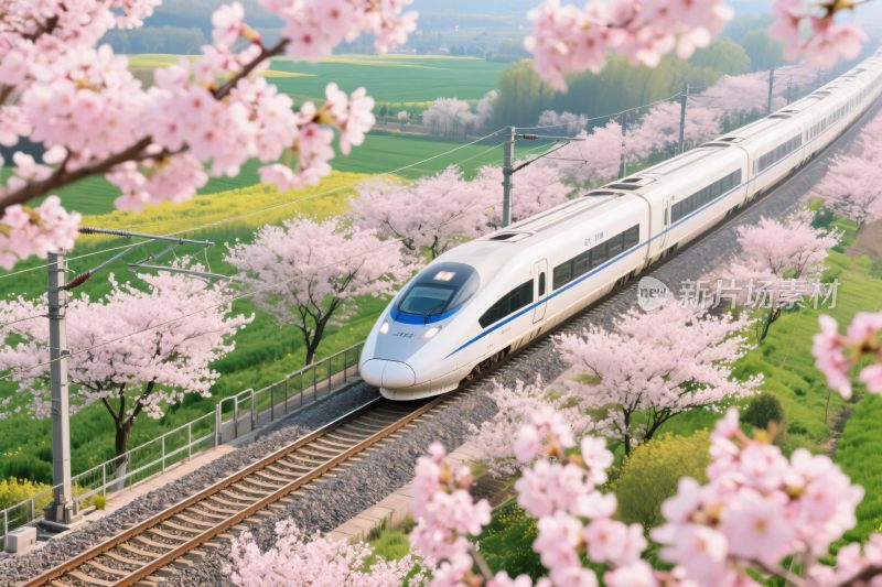 樱花与列车春景