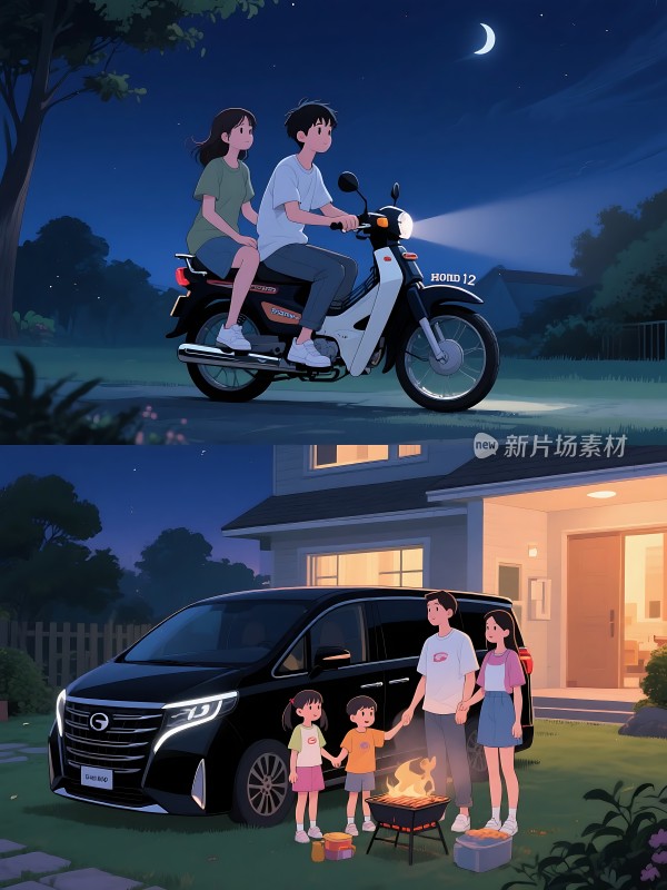 家庭烧烤夜温馨团聚时光