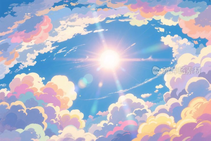 蓝天阳光与云朵插画