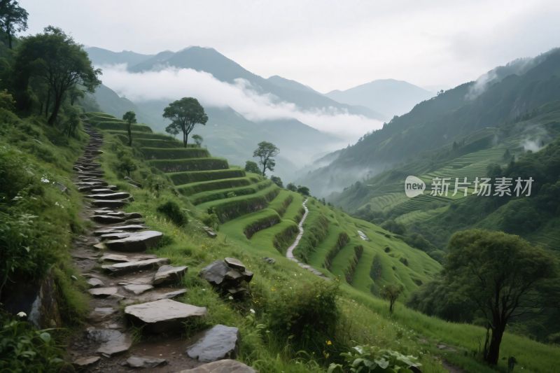 山间梯田风景图