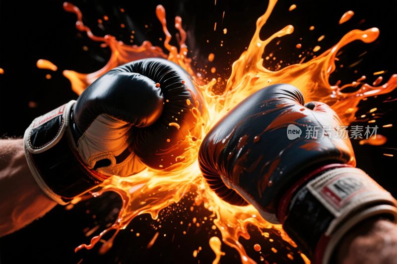 拳击手套碰撞火焰
