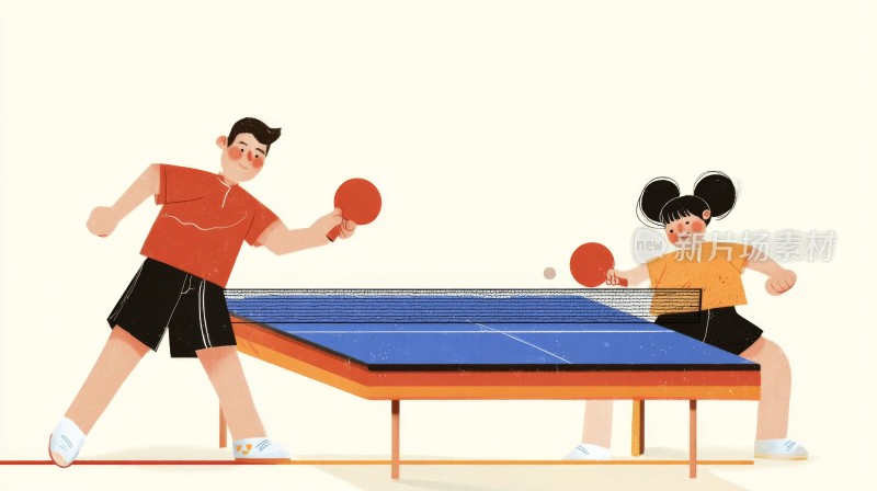 乒乓球，体育运动卡通插画
