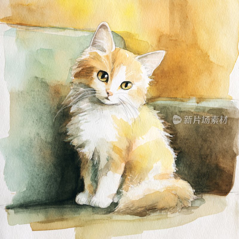 水彩画中的可爱小猫