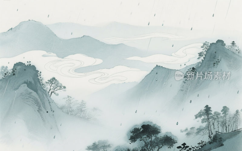 谷雨中国风山水插画