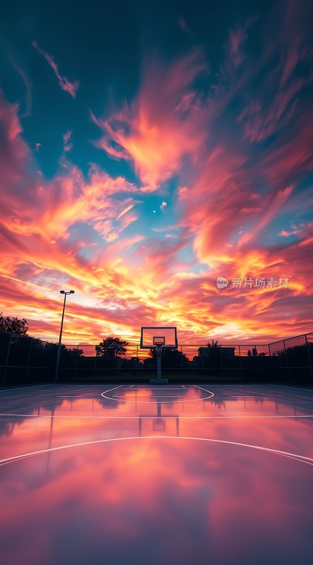 日落下的篮球场
