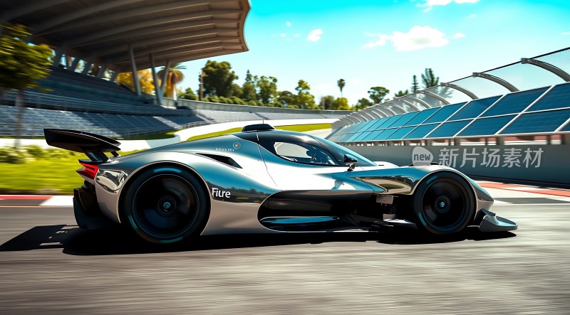 银色赛车在赛道上疾驰