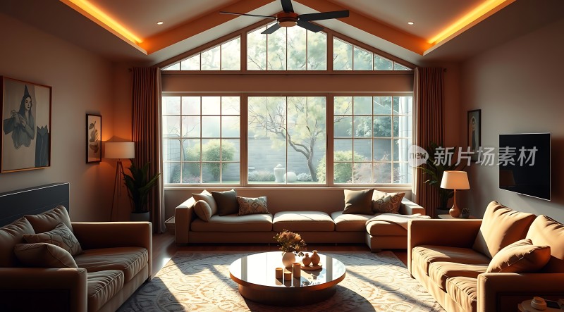 温馨客厅阳光明媚舒适沙发精美装饰现代家居