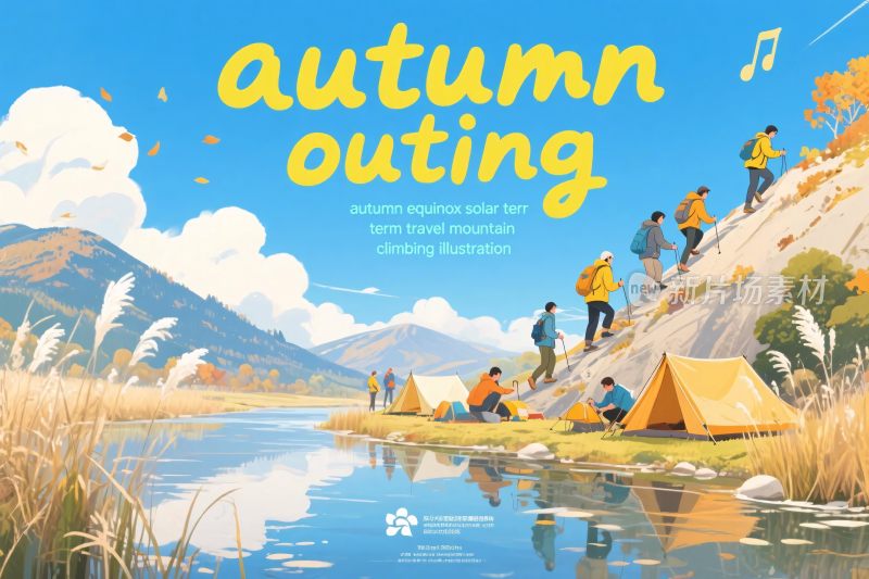 秋季户外出游插画