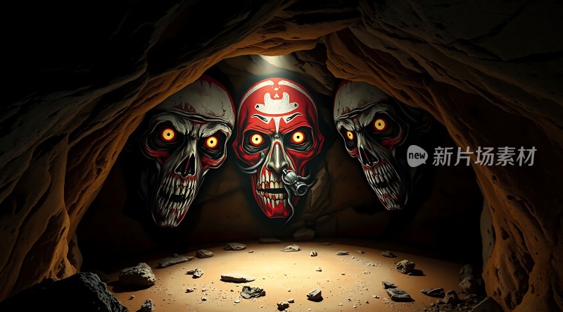 三面骷髅面具惊悚洞穴