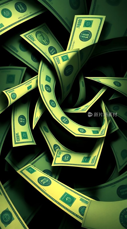 金钱风暴美元在空中飞舞