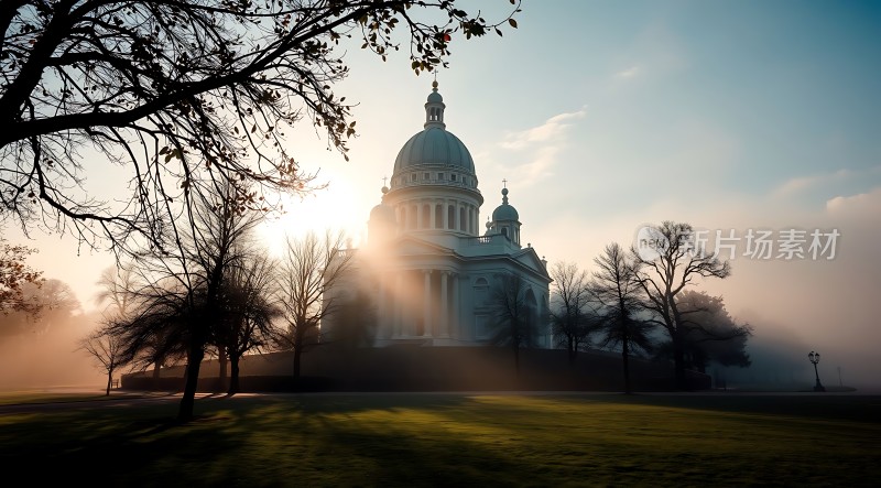 晨曦中的宏伟建筑