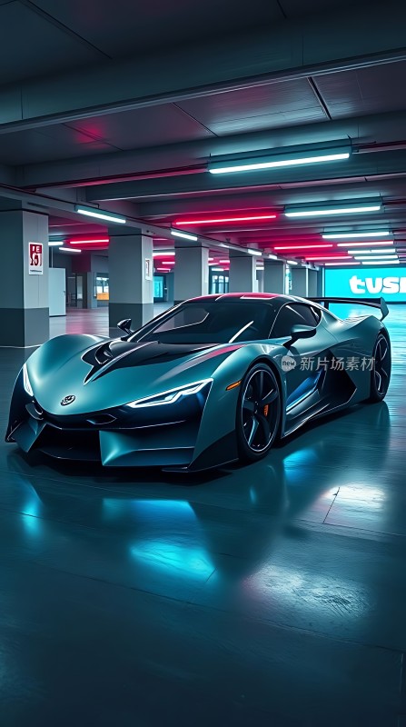 未来座驾蓝色跑车闪耀车库