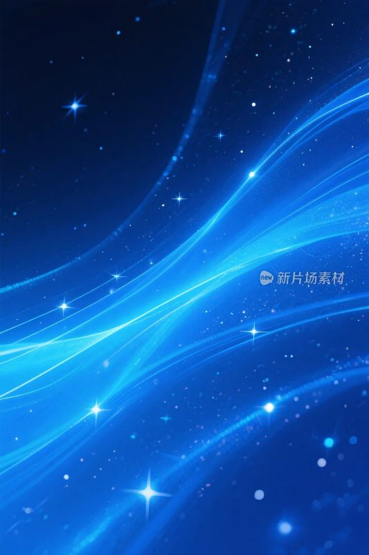 蓝色光带星空插画